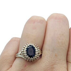 Vintage Sterling Silver 925 Red Garnet Ring Size 8.75 Signed CA Unique Setting